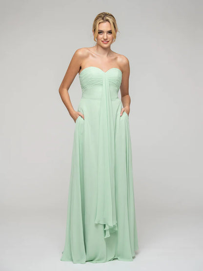 Koutun A Line Chiffon Strapless Bridesmaid Dresses With Ribbons