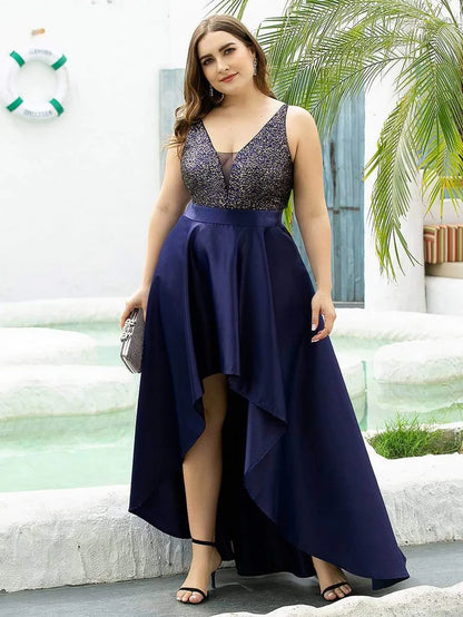 High Low Sleeveless Plus Size Dresses With Sequin for Evening