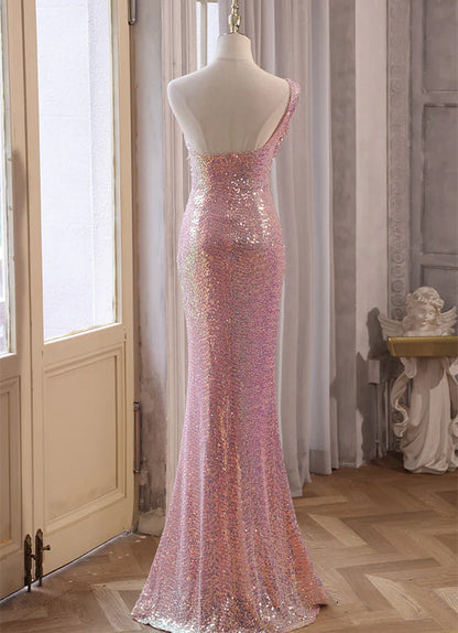 Pink Sequins Mermaid Sweetheart Long Prom Dress Pink Sequins Evening Dress