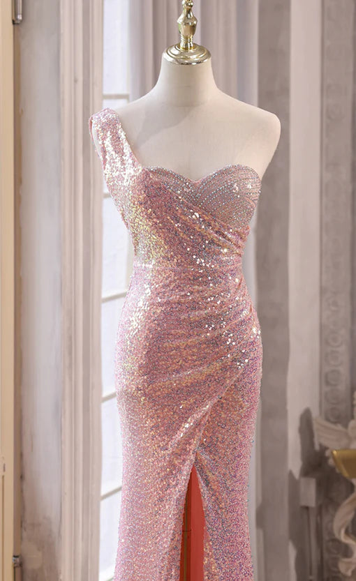 Pink Sequins Mermaid Sweetheart Long Prom Dress Pink Sequins Evening Dress