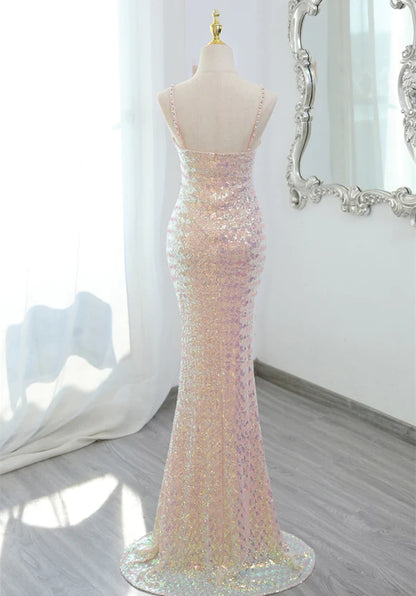 Lovely Sequins Mermaid V-neckline Straps Party Dress Sequins Long Formal Dress