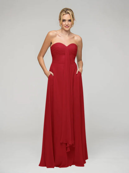 Koutun A Line Chiffon Strapless Bridesmaid Dresses With Ribbons