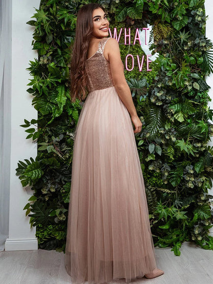 Shiny Sequin Bodice Off the Shoulder Maxi Tulle Evening Dress