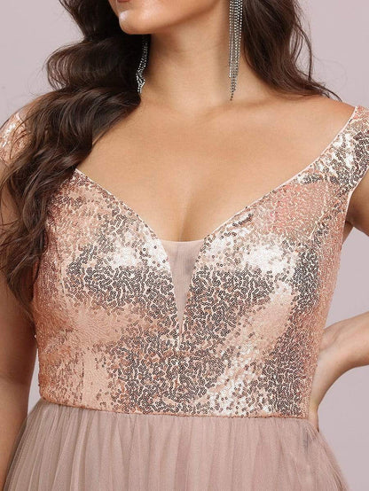 Shiny Sequin Bodice Off the Shoulder Maxi Tulle Evening Dress