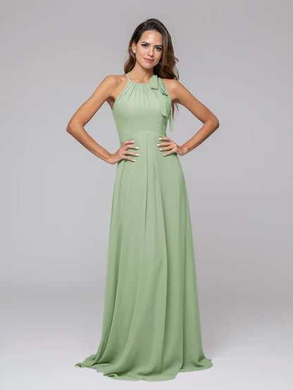 Koutun A Line Halter Chiffon Bridesmaid Dresses With Bow