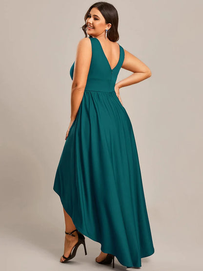 Deep V-Neck High-Low Sleeveless A-Line Wedding Guest Dress