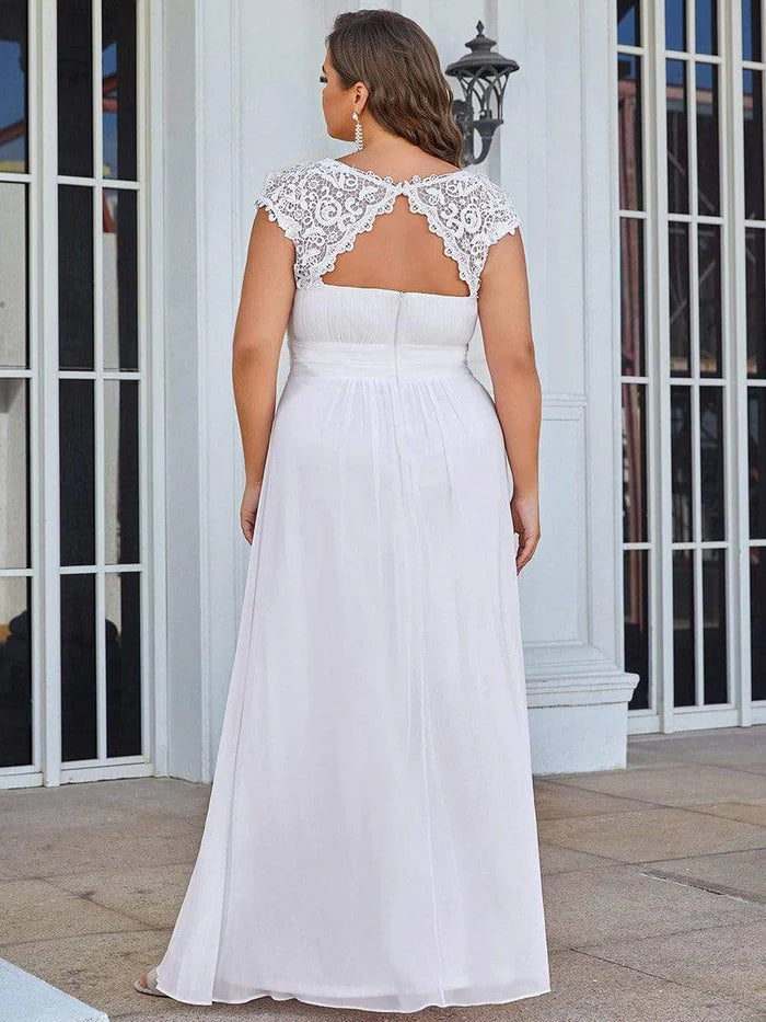 Plus Size Elegant Maxi Long Lace Cap Sleeve Bridesmaid Dress