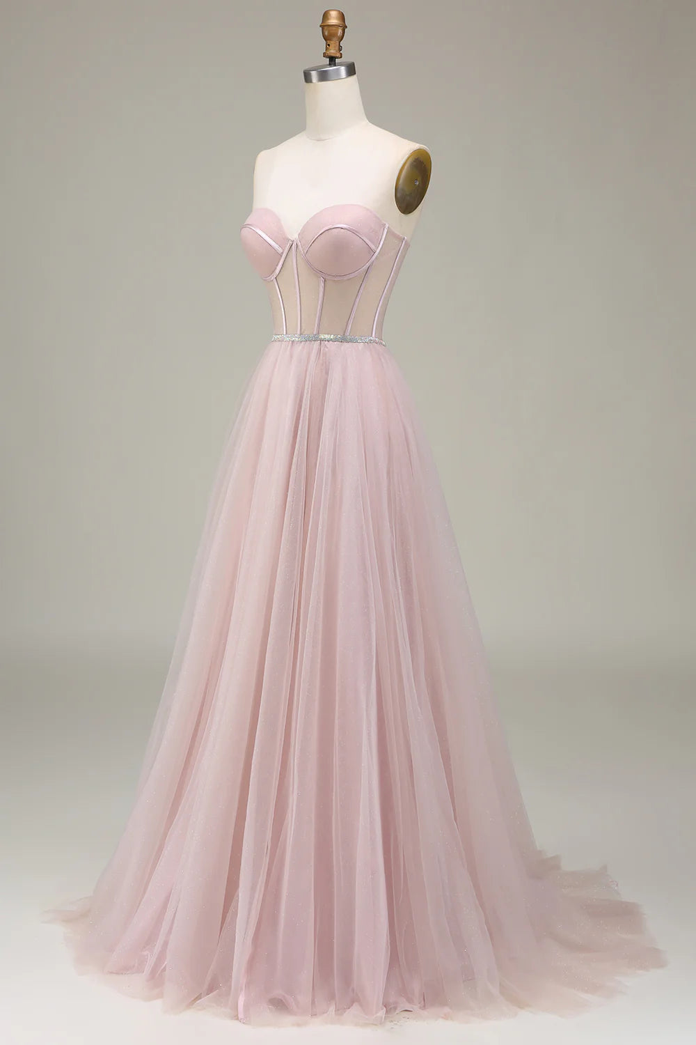 Tulle Sweetheart Light Pink Prom Dress with Corset