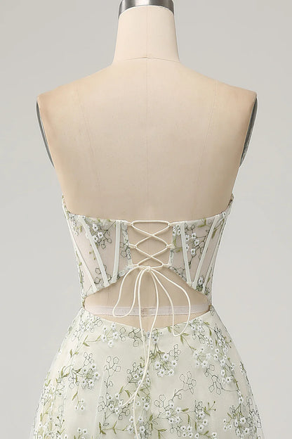 A-Line Light Green Corset Prom Dress with Embroidery