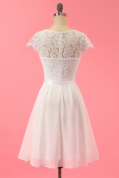 White Formal Lace Ruffle Dress Knee length Cute A-Line Dress