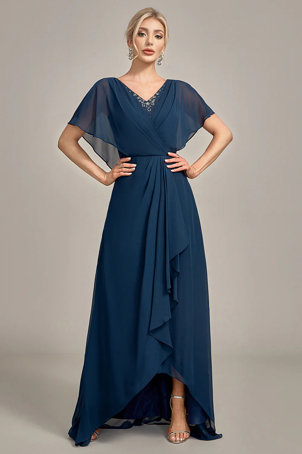 A-Line Asymmetrical Sequins V-Neck Mother of the Bride Dress With Bead ...