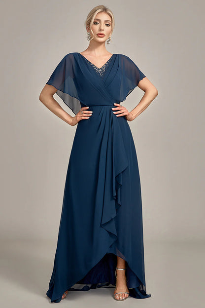 A-Line Asymmetrical Sequins V-Neck Mother of the Bride Dress With Beading