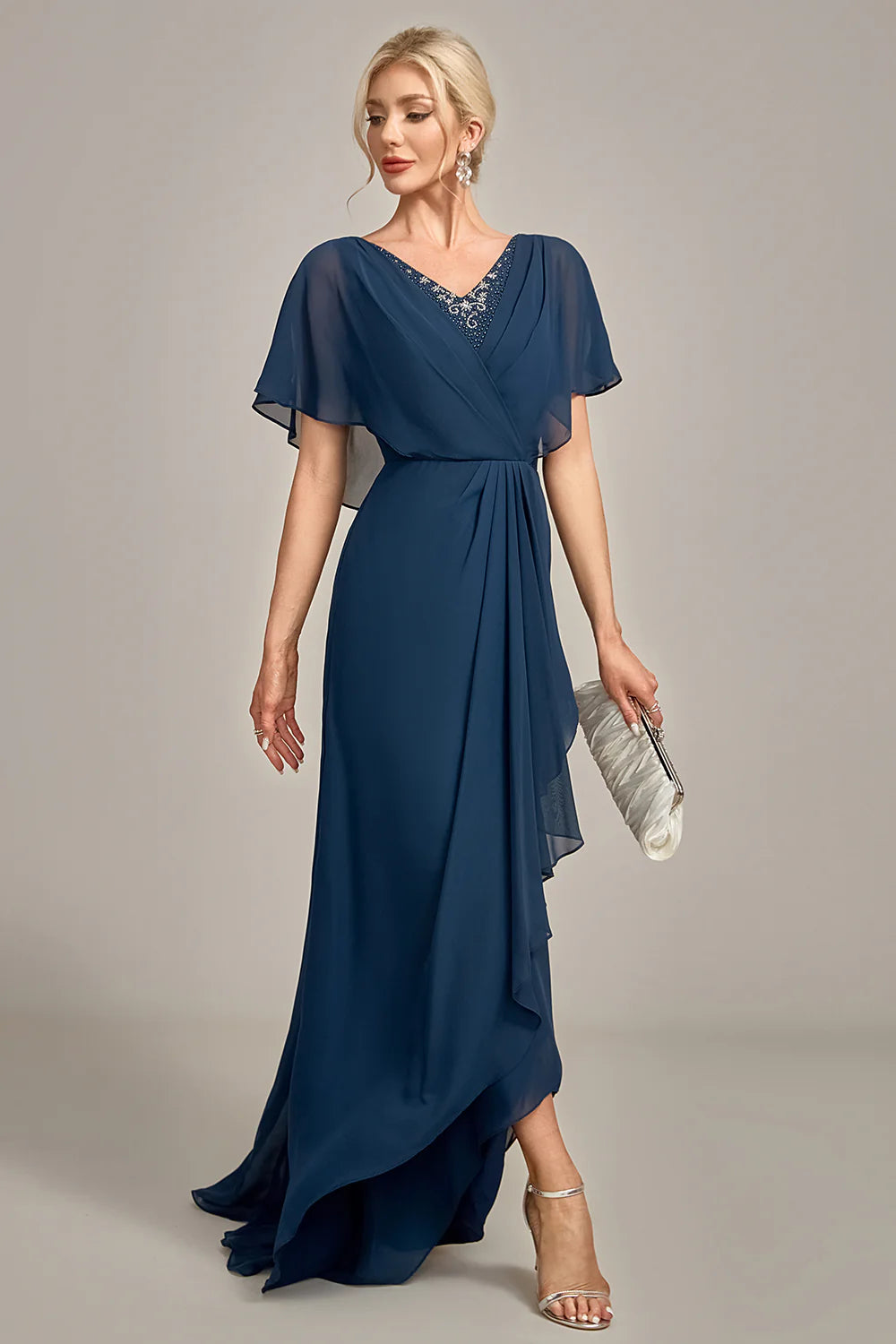 A-Line Asymmetrical Sequins V-Neck Mother of the Bride Dress With Beading