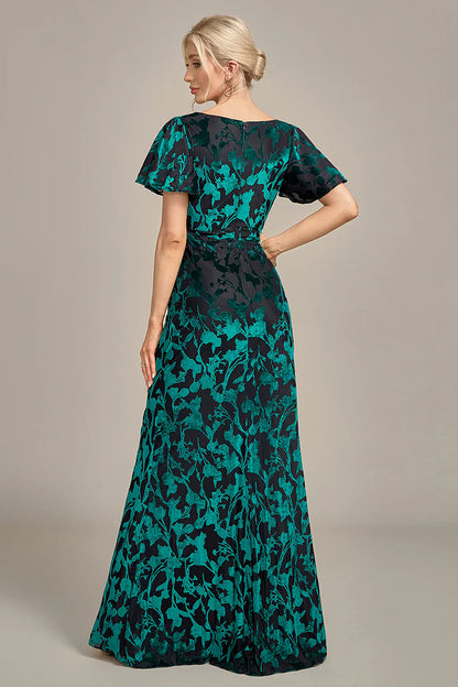 Velvet Peacock V-Neck Long Dress Mother of the Bride Dress