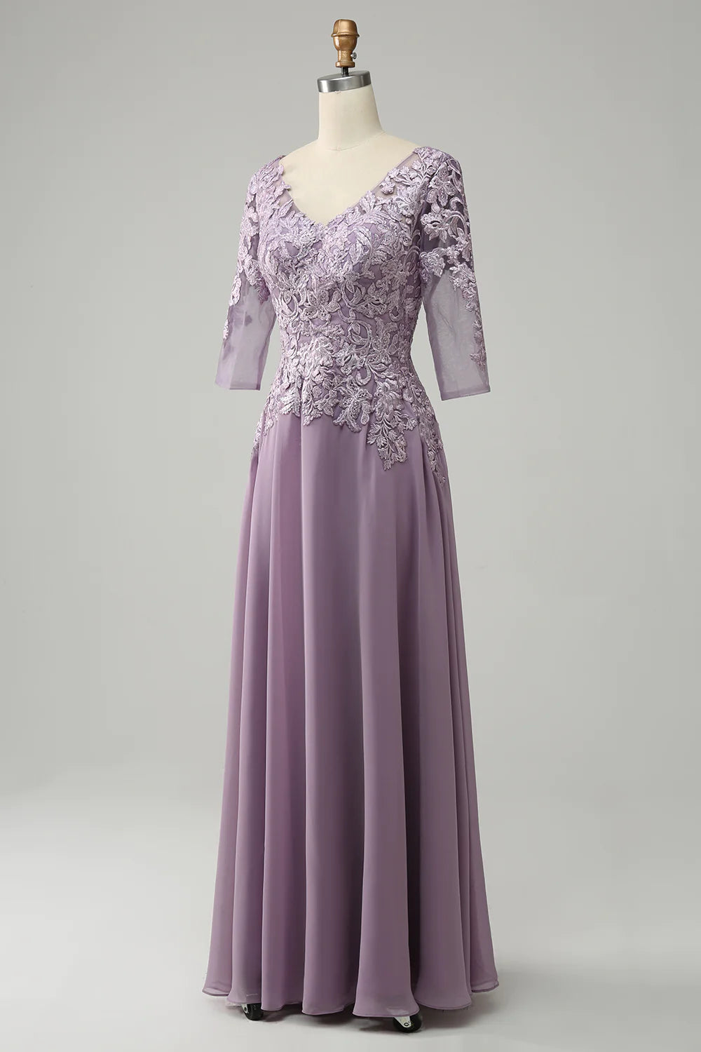 Grey Purple Chiffon Mother of the Bride Dress with Lace