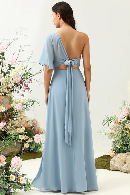 One Shoulder Chiffon Boho Bridesmaid Dress