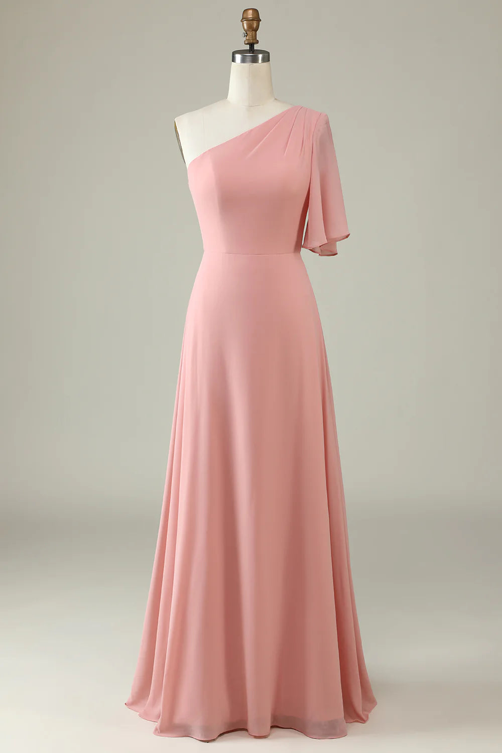 One Shoulder Chiffon Boho Bridesmaid Dress