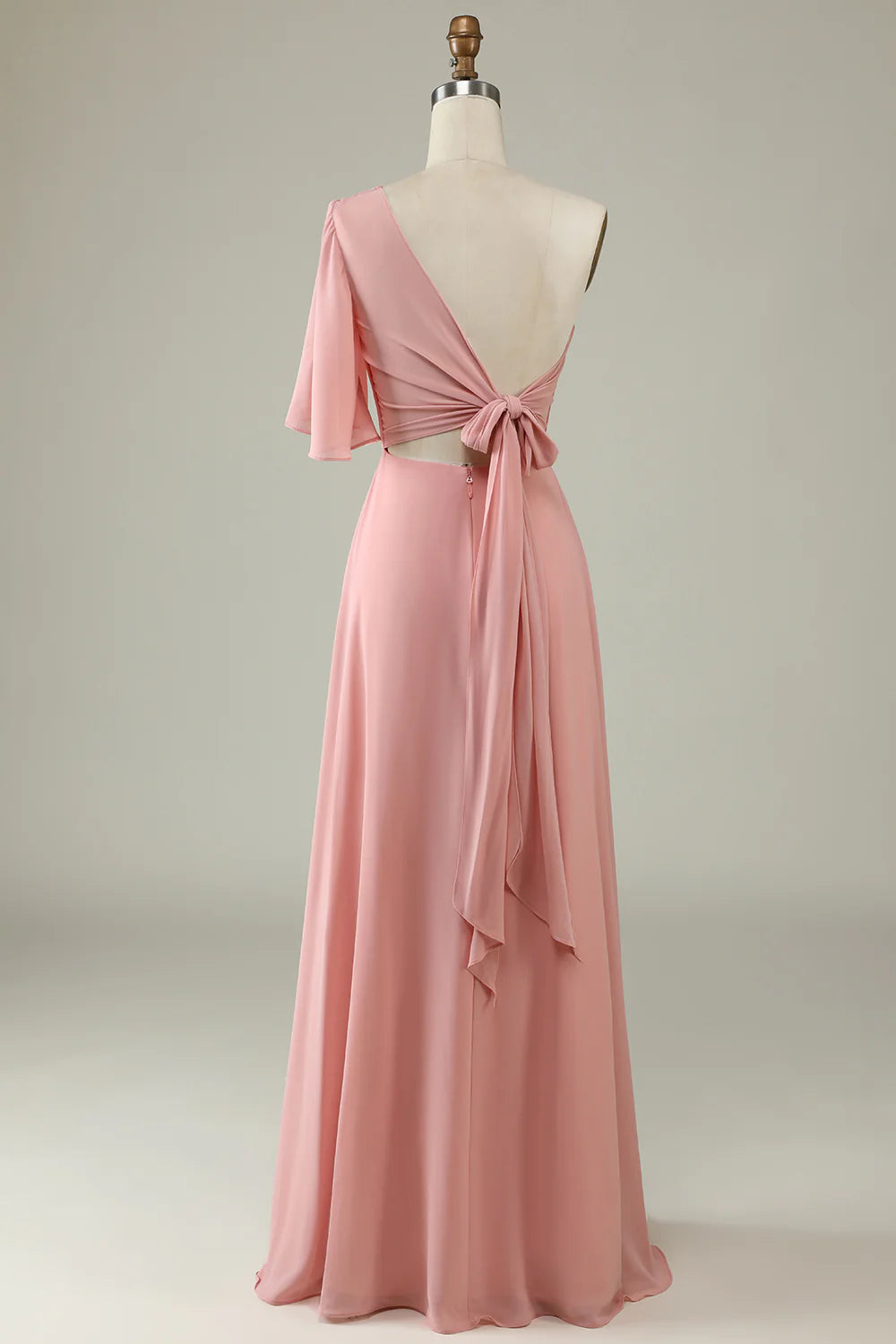 One Shoulder Chiffon Boho Bridesmaid Dress