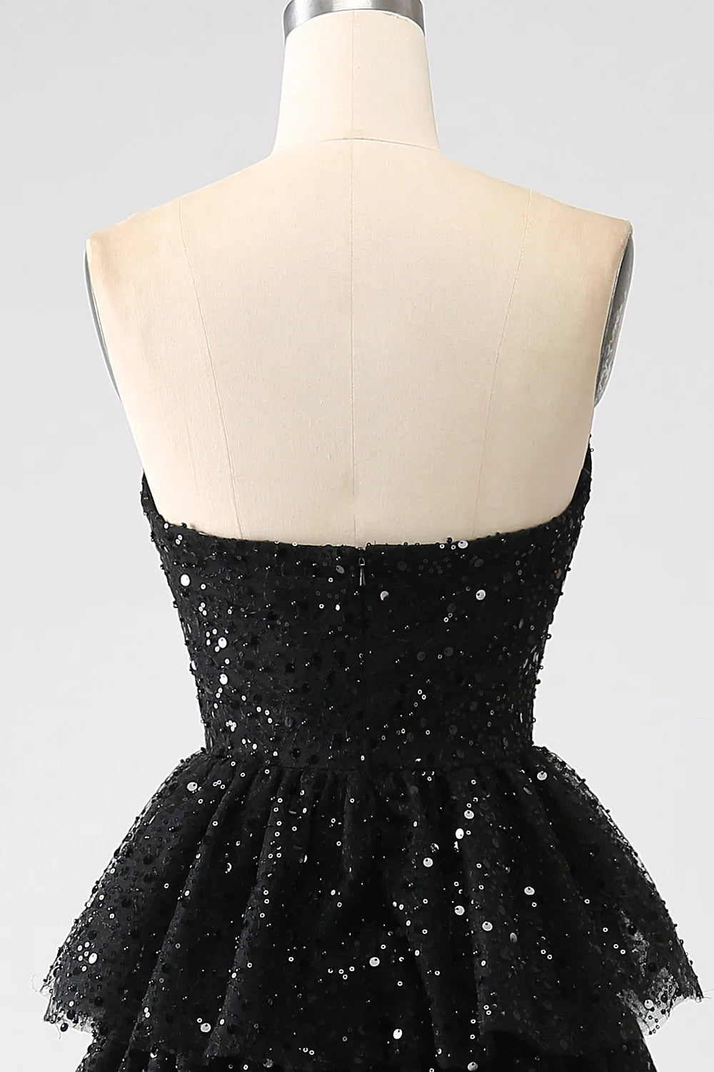 A-Line Party Dress Sequins Black Tiered Prom Dress with Slit