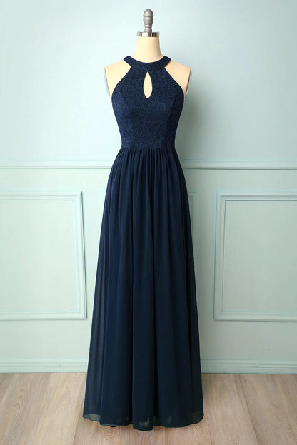 Halter Long Lace Bridesmaid Dress