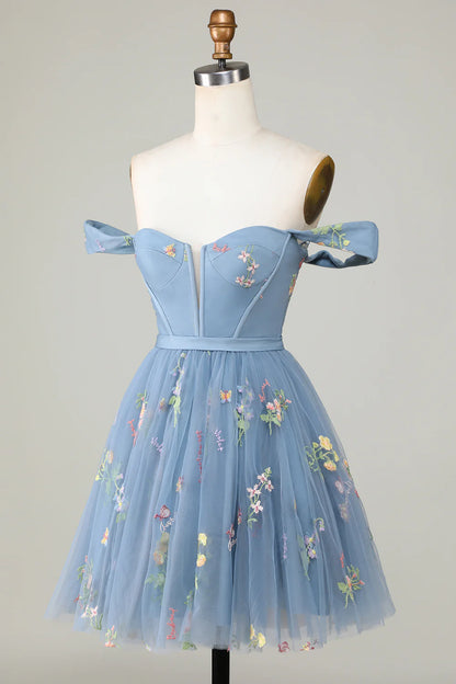 A Line Sweetheart Homecoming Dress with Embroidery