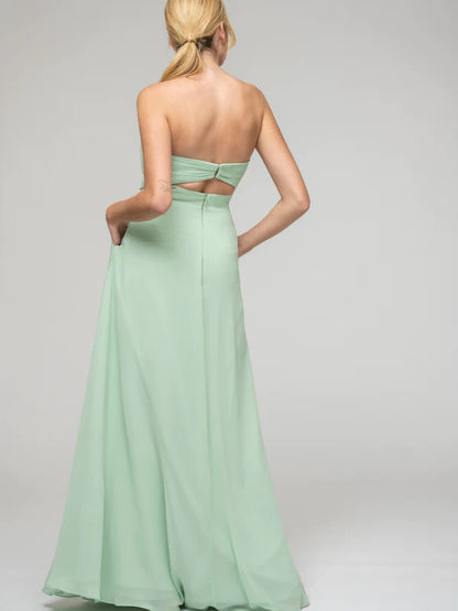 Koutun A Line Chiffon Strapless Bridesmaid Dresses With Ribbons