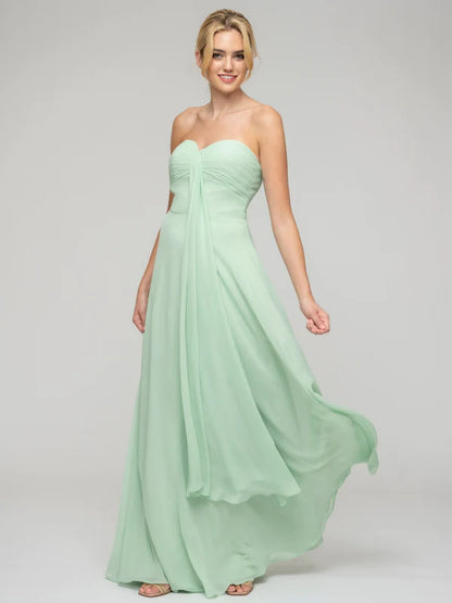 Koutun A Line Chiffon Strapless Bridesmaid Dresses With Ribbons