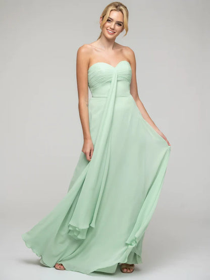 Koutun A Line Chiffon Strapless Bridesmaid Dresses With Ribbons