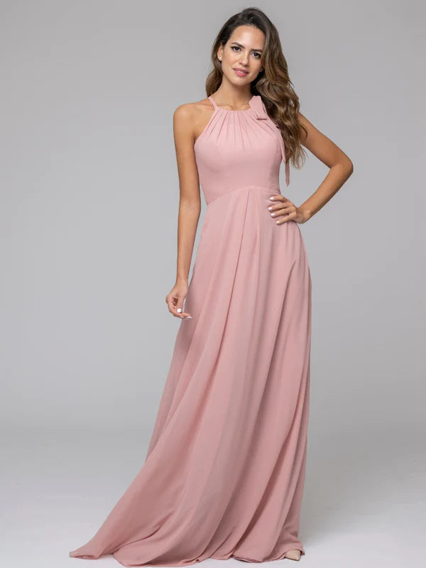 Koutun A Line Halter Chiffon Bridesmaid Dresses With Bow