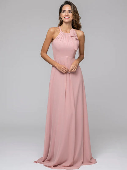 Koutun A Line Halter Chiffon Bridesmaid Dresses With Bow