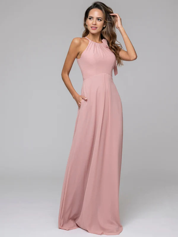 Koutun A Line Halter Chiffon Bridesmaid Dresses With Bow