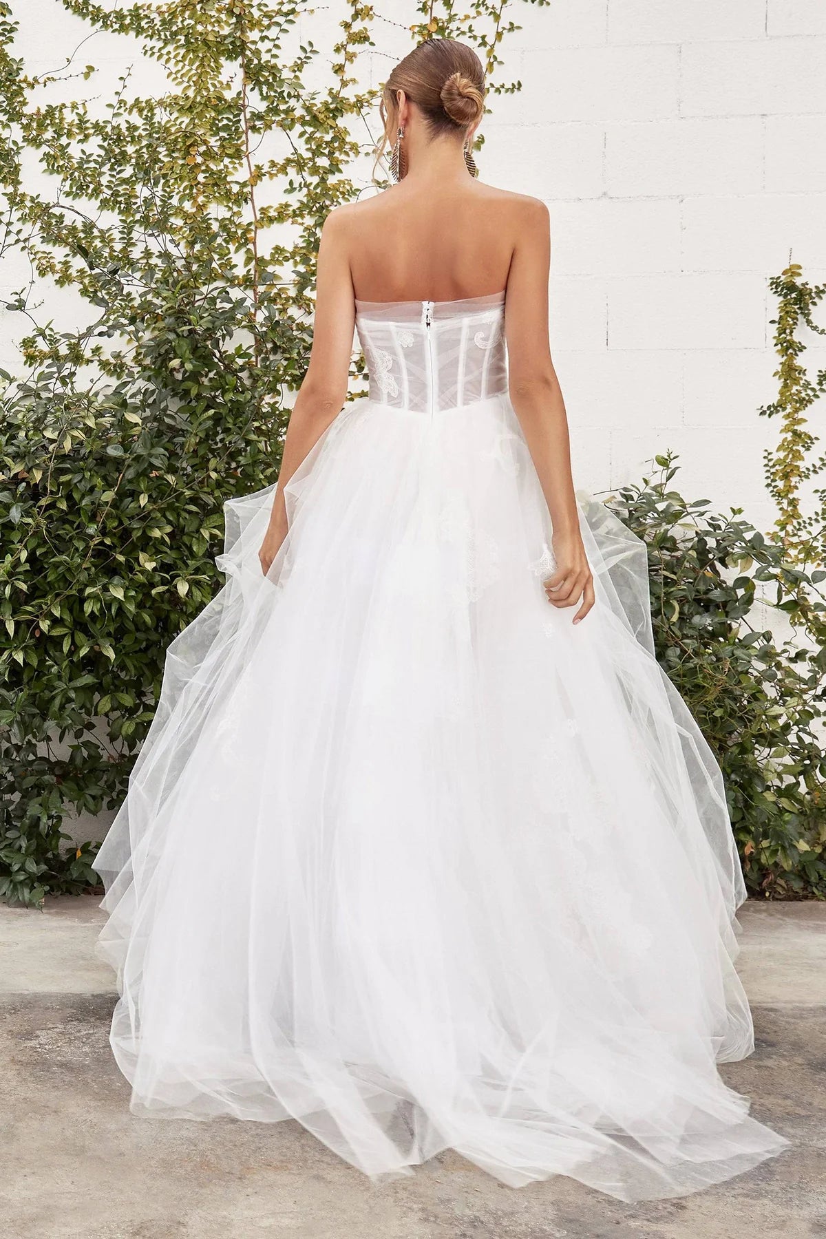 White Strapless Enchanting Corset Wedding Dress Tulle Long Dress