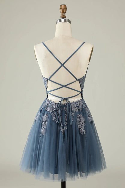 A Line Spaghetti Straps Homecoming Dress With Appliques