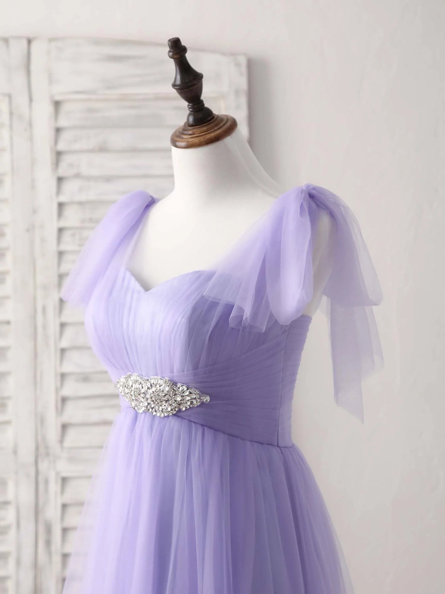 Purple Sweetheart Neck Tulle Long Prom Dress Bridesmaid Dress With Beading