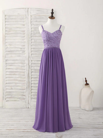 A-Line Purple Lace Chiffon Floor-length Prom Dress Bridesmaid Dress