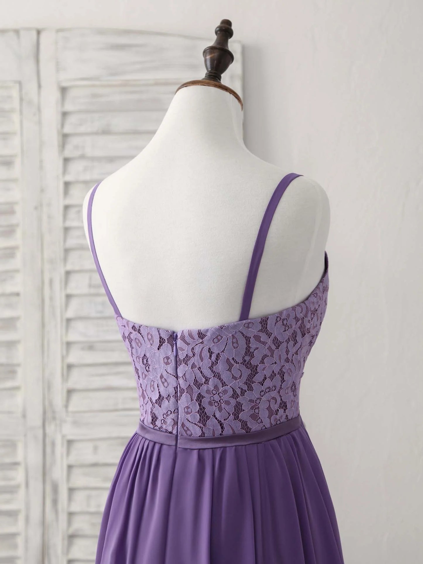 A-Line Purple Lace Chiffon Floor-length Prom Dress Bridesmaid Dress