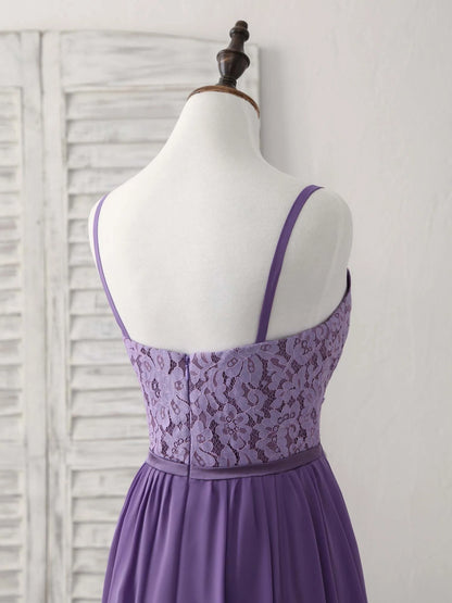 A-Line Purple Lace Chiffon Floor-length Prom Dress Bridesmaid Dress