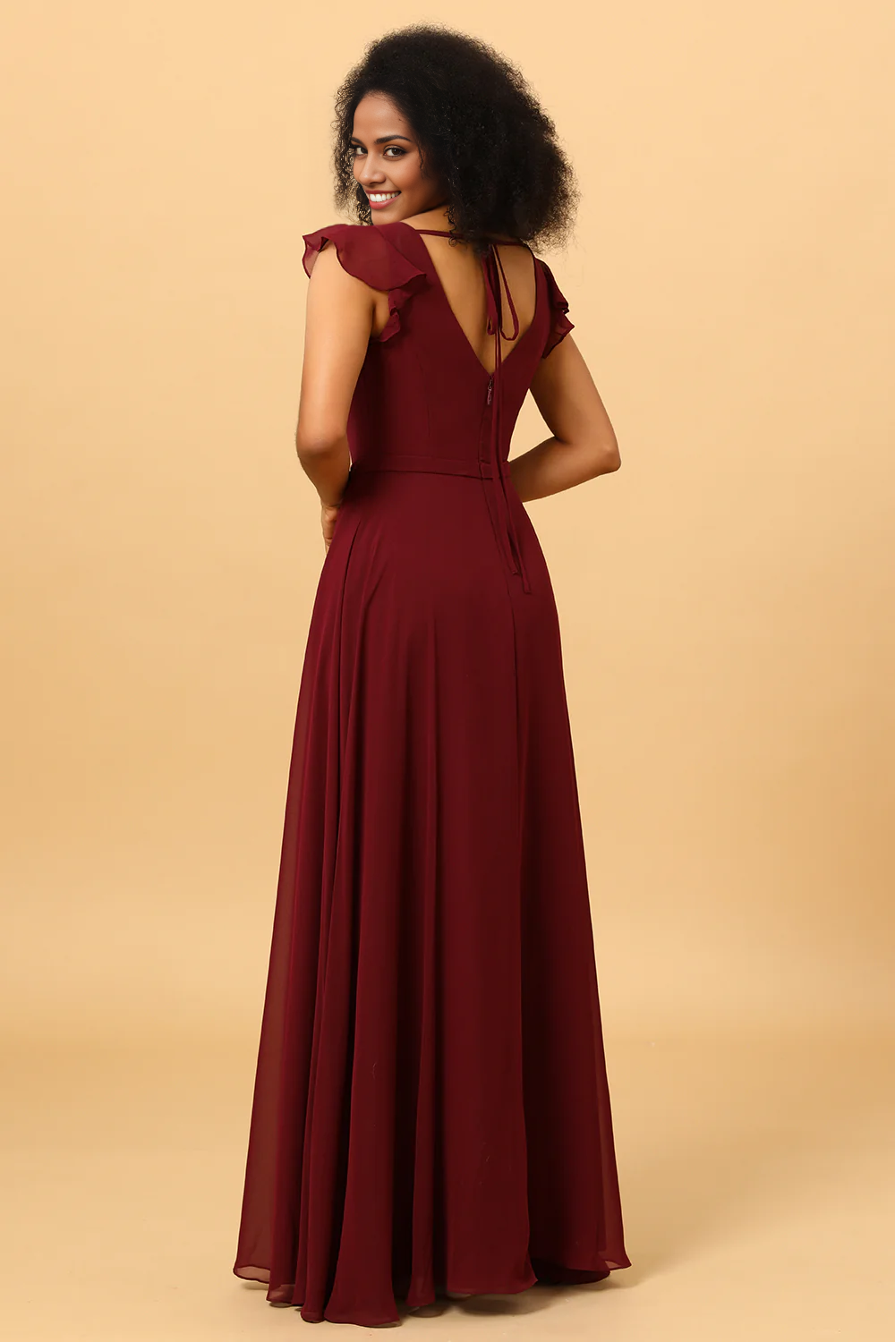 Chiffon Burgundy Long Dress Bridesmaid Dress with Slit