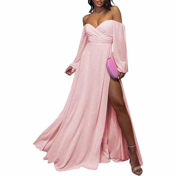 Sweetheart Off The Shoulder Bridesmaid Dresses Chiffon Evening Dresses with Slit