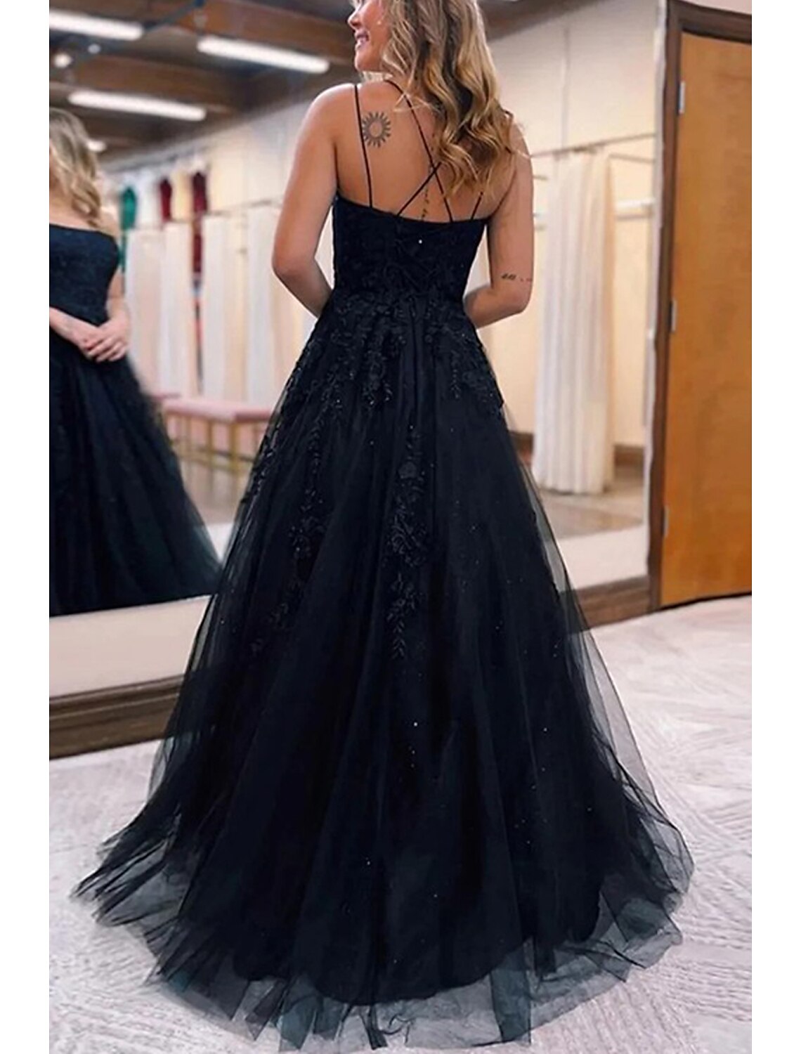 Ball Gown Prom Dresses Princess Dress Formal Wedding Party Sweep / Brush Train Sleeveless Spaghetti Strap Tulle with Pleats Appliques