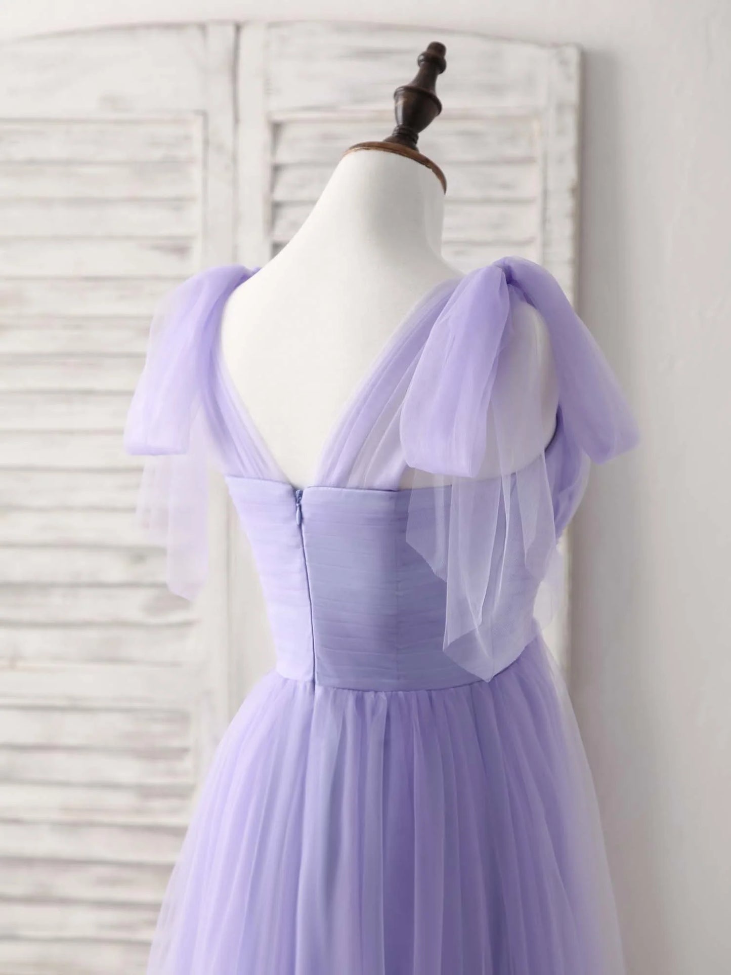 Purple Sweetheart Neck Tulle Long Prom Dress Bridesmaid Dress With Beading