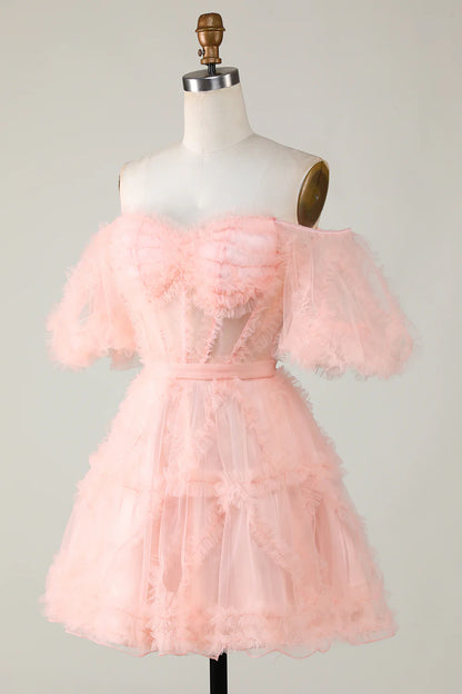 Cute A line Tulle Off The Shoulder Homecoming Dress