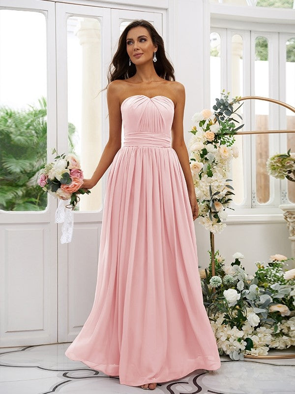 A-Line/Princess Chiffon Ruffles Strapless Sleeveless Floor-Length Bridesmaid Dresses