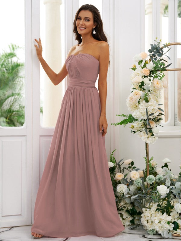 A-Line/Princess Chiffon Ruffles Strapless Sleeveless Floor-Length Bridesmaid Dresses