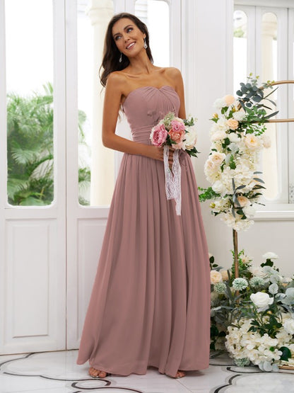 A-Line/Princess Chiffon Ruffles Strapless Sleeveless Floor-Length Bridesmaid Dresses