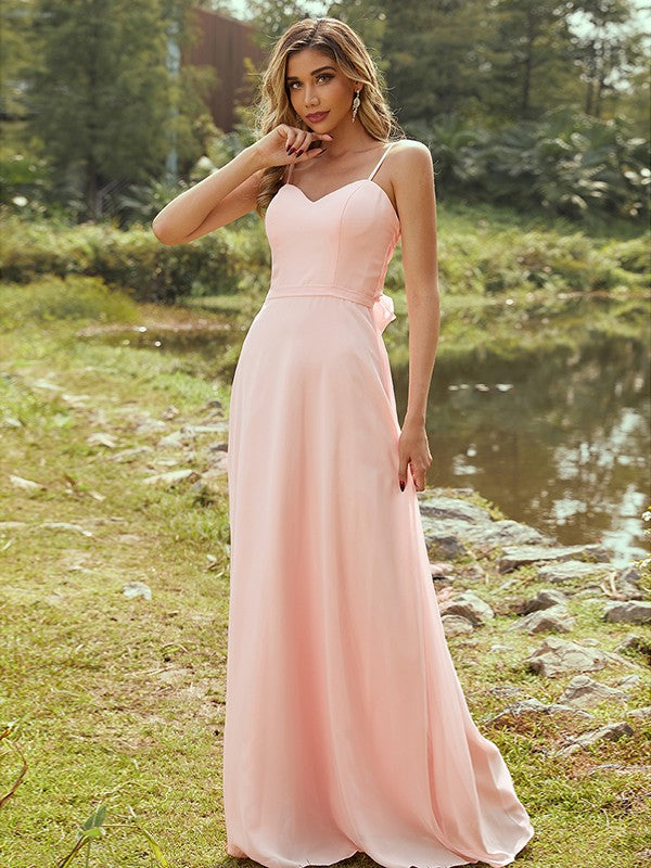 A-Line/Princess Chiffon Sash/Ribbon/Belt Sweetheart Sleeveless Floor-Length Bridesmaid Dresses