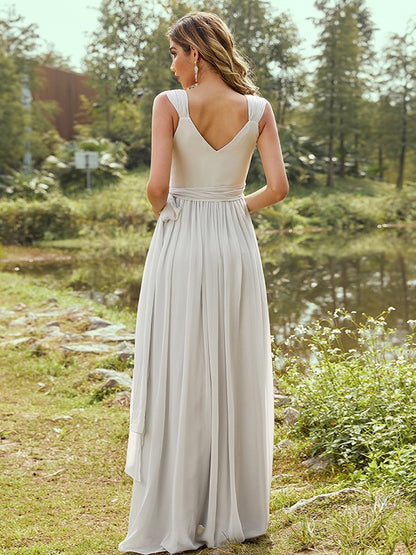 A-Line/Princess Chiffon Ruffles V-neck Sleeveless Floor-Length Bridesmaid Dresses