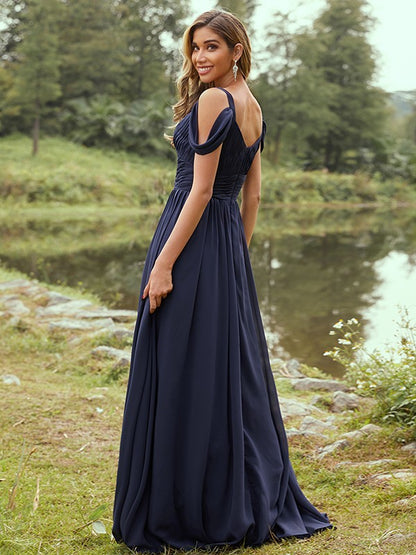 A-Line/Princess Chiffon Ruched V-neck Sleeveless Sweep/Brush Train Bridesmaid Dresses