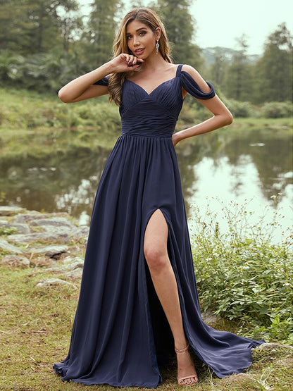 A-Line/Princess Chiffon Ruched V-neck Sleeveless Sweep/Brush Train Bridesmaid Dresses