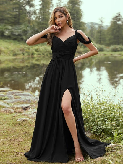 A-Line/Princess Chiffon Ruched V-neck Sleeveless Sweep/Brush Train Bridesmaid Dresses